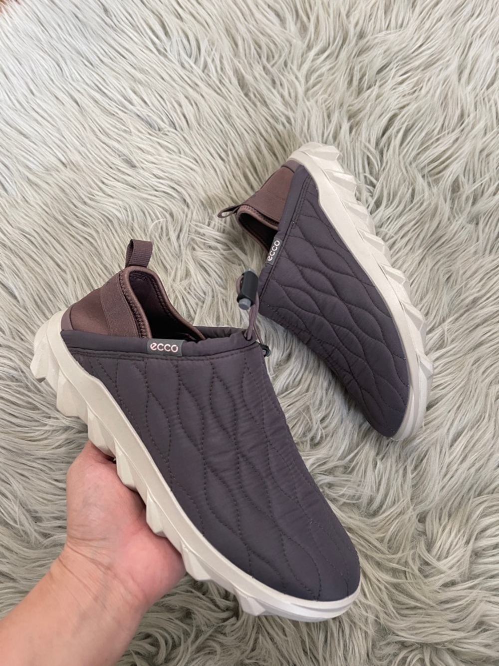 Ecco Quilted Slip-On Sneakers in Plum and Cream